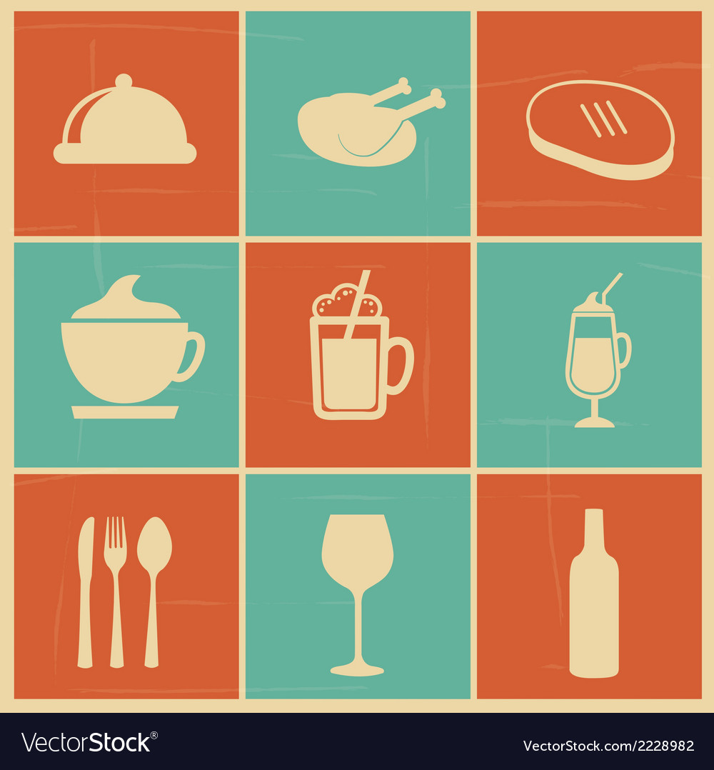 Food and drinks icons over colorful background