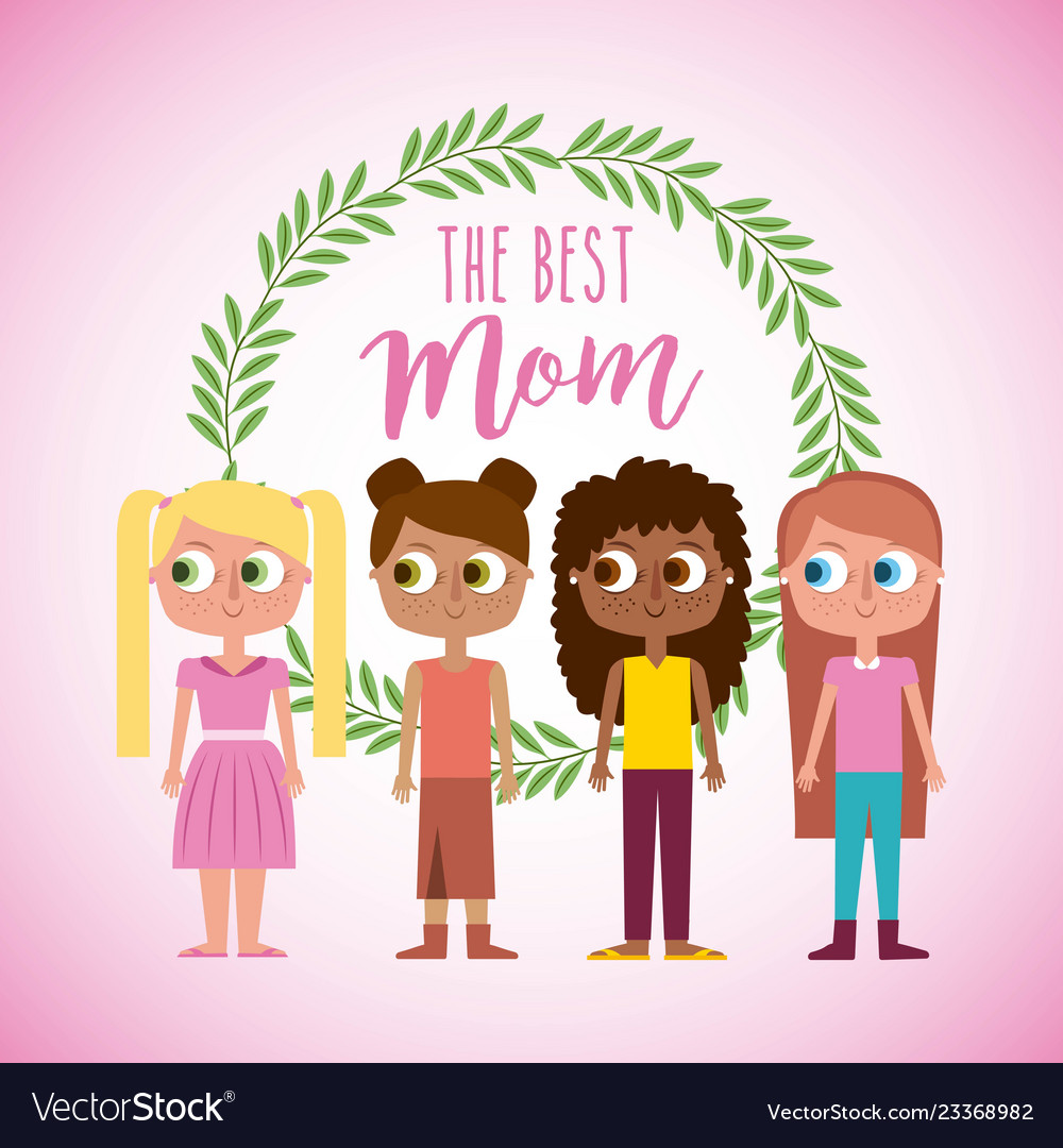 Little girl together the best mom card with wreath