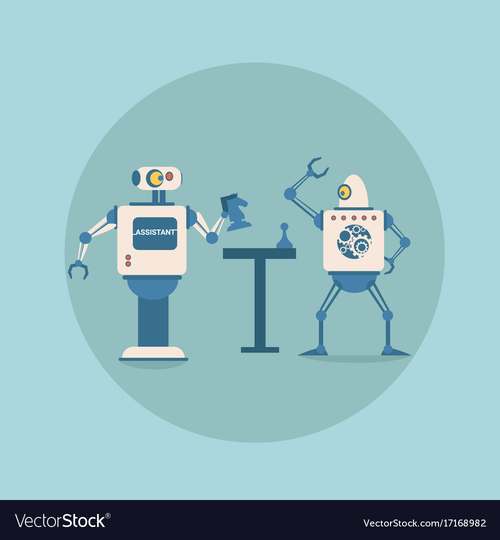 Modern robots playing chess futuristic artificial