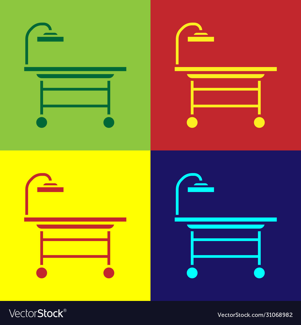Pop art operating table icon isolated on color