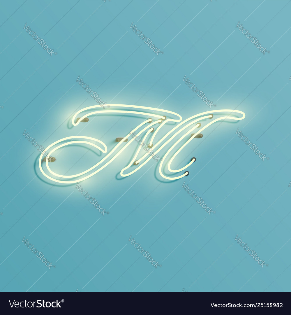 Realistic neon character from a typeset vector image Realistic neon character from a typeset