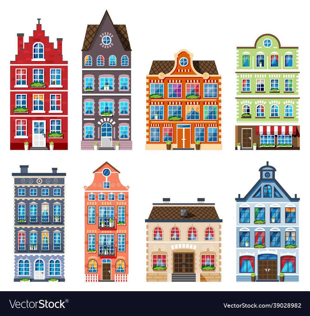 Residential house icon collection in dutch style Vector Image