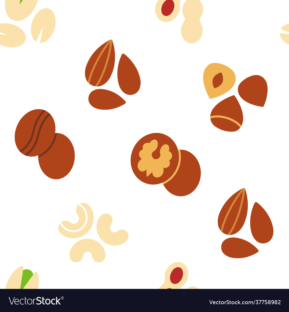 Seamless pattern with flat color icons nuts vector image Seamless pattern with flat color icons nuts