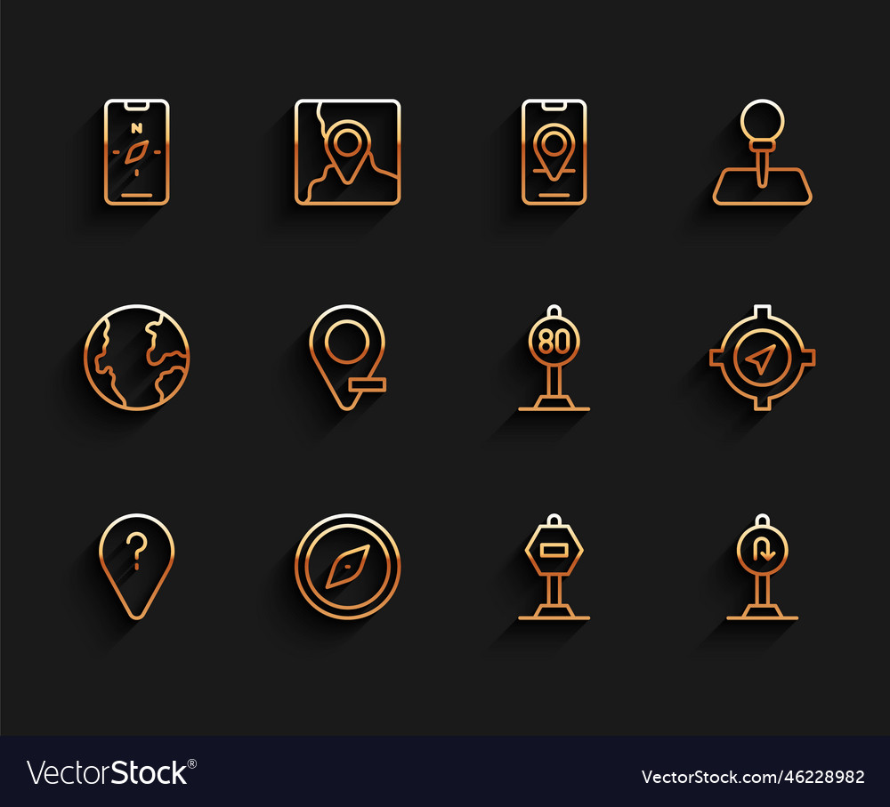 Set line unknown route point compass on mobile vector image Set line unknown route point compass on mobile