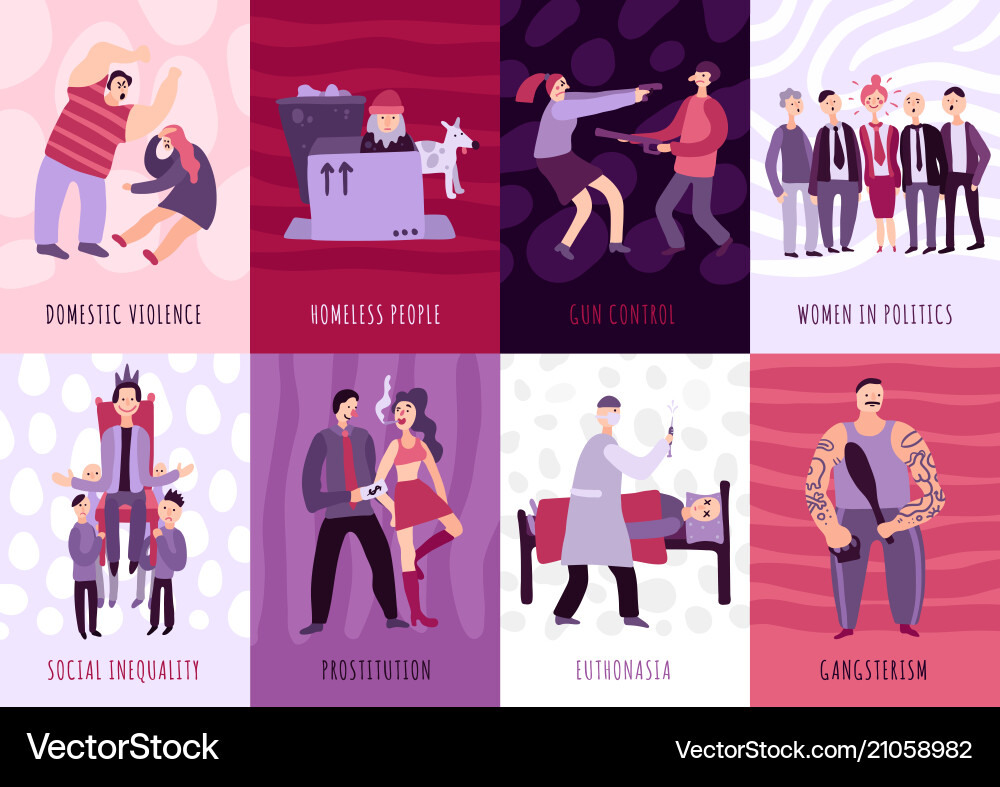 Social problems cards set Royalty Free Vector Image