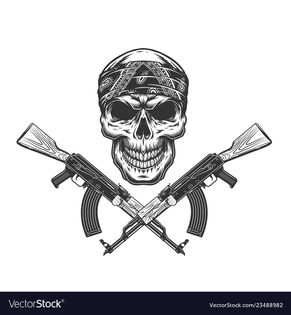 Vintage monochrome bandit skull in bandana Vector Image