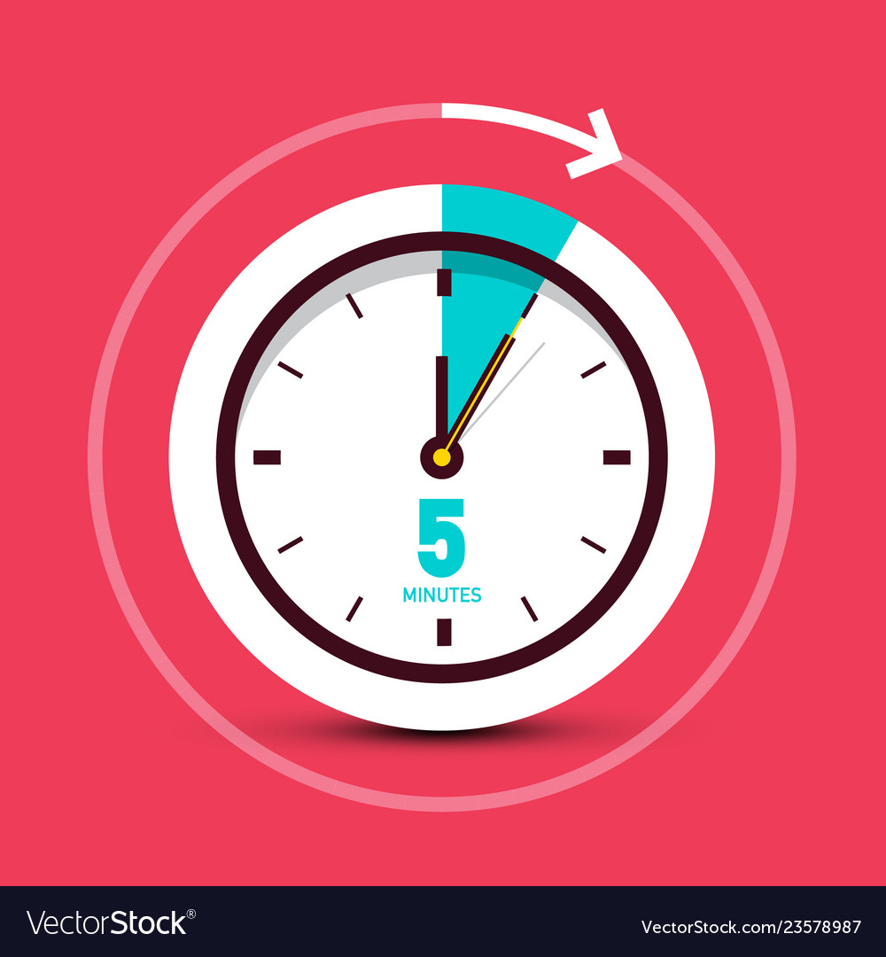 5 five minutes clock icon with arrow on red