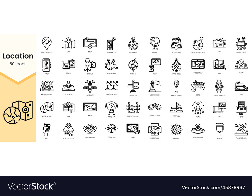 Location Icon Set - Simple Outline