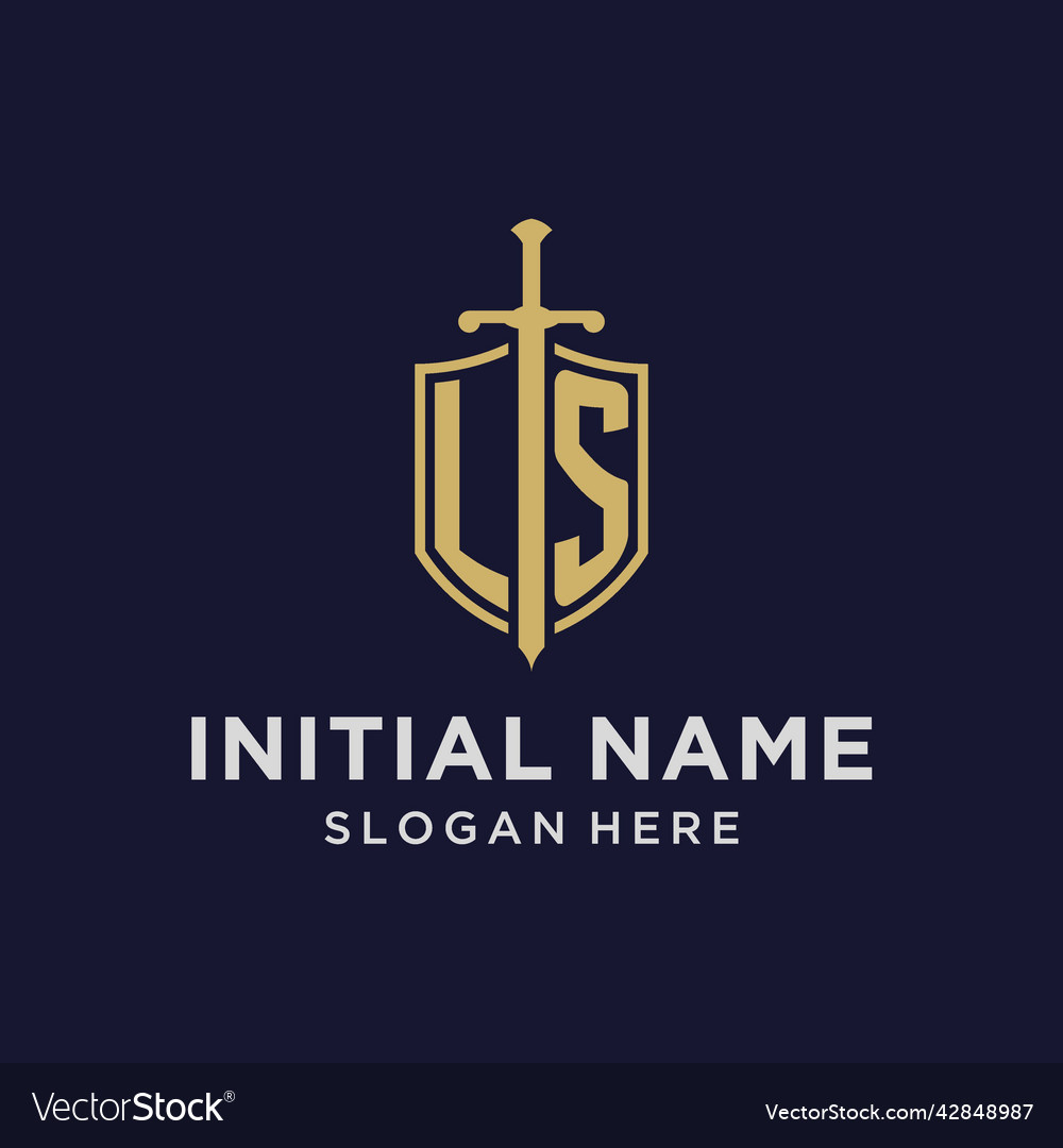 Ls logo initial monogram with shield and sword