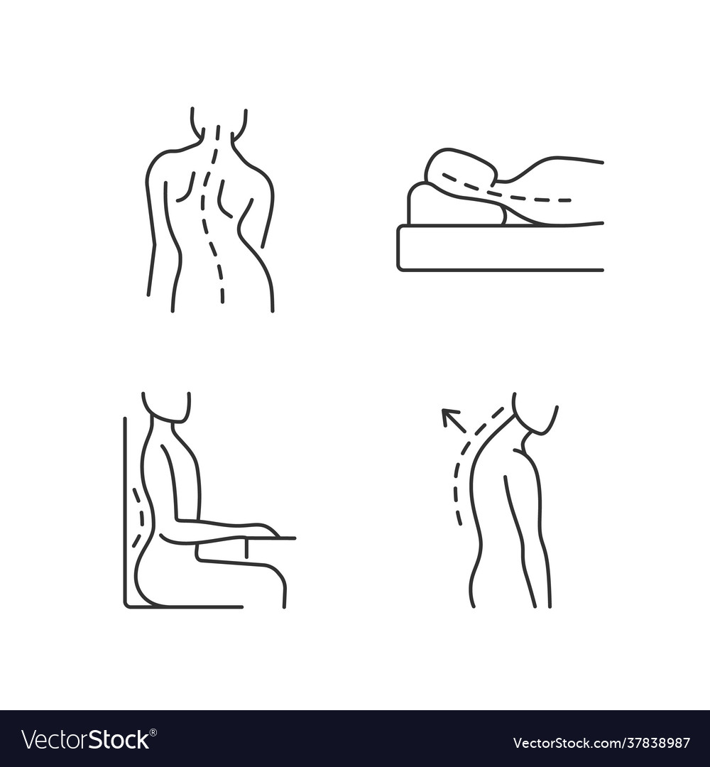 Poor posture problems linear icons set vector image Poor posture problems linear icons set
