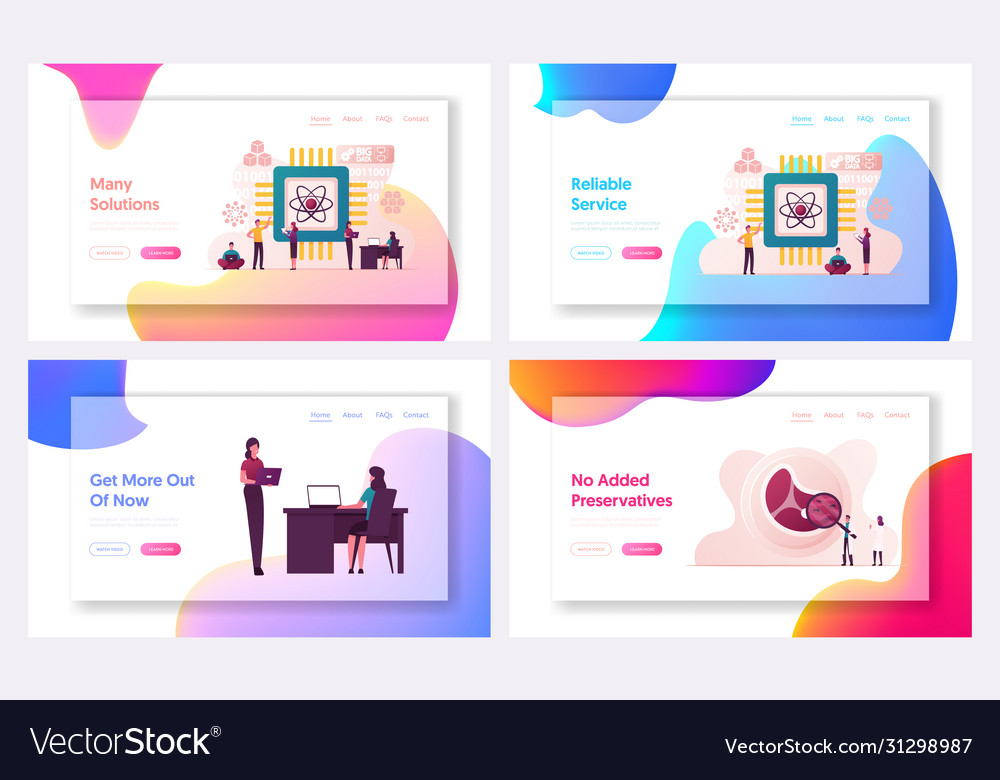 Quantum computing landing page template set vector image Quantum computing landing page template set