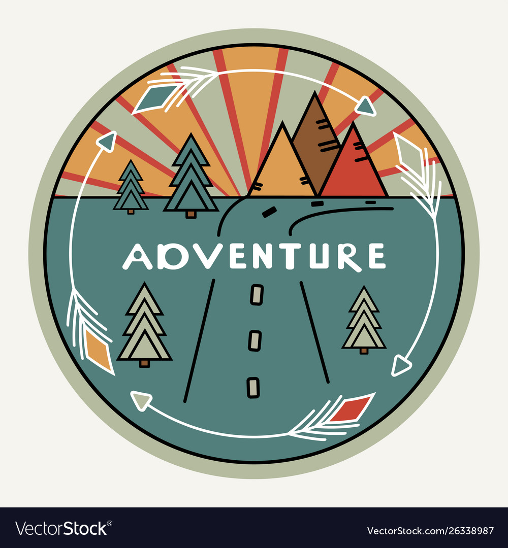 Round sticker vintage style mountains adventure Vector Image