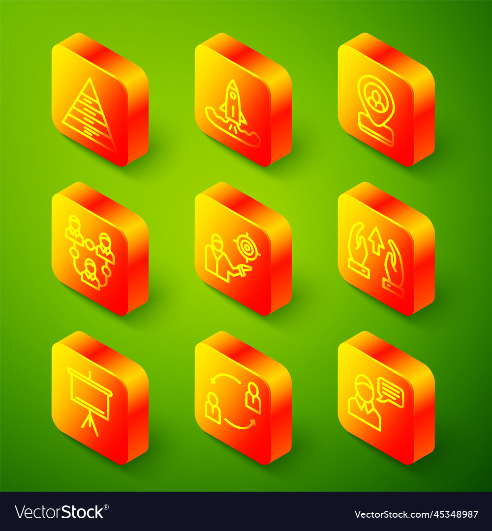 Set line pyramid chart infographics rocket