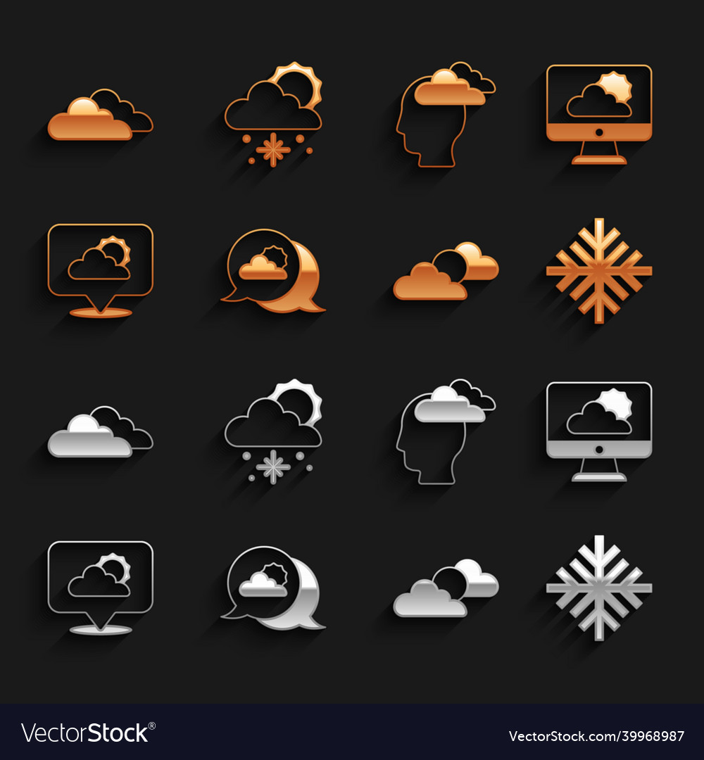 Set location cloud weather forecast snowflake vector image Set location cloud weather forecast snowflake