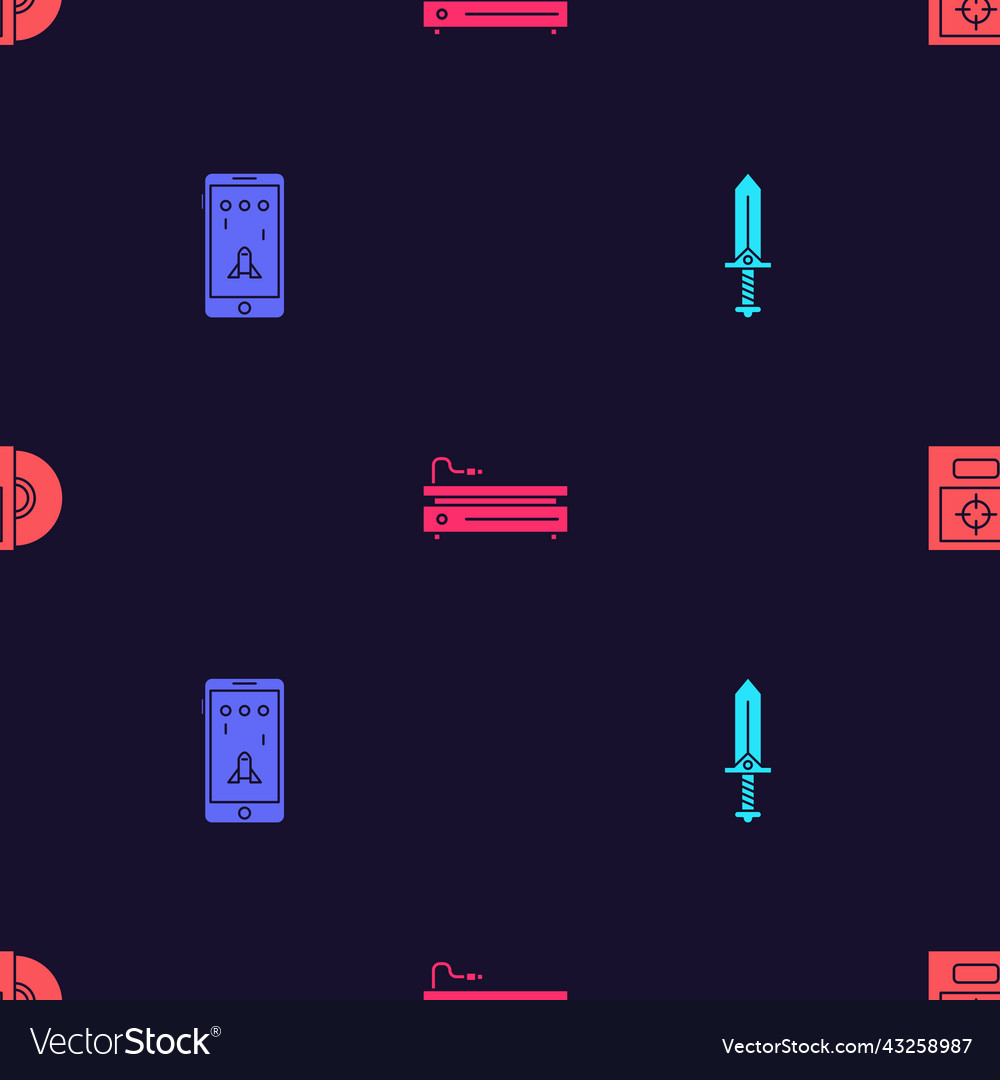 Set sword for game mobile and playing in video vector image Set sword for game mobile and playing in video