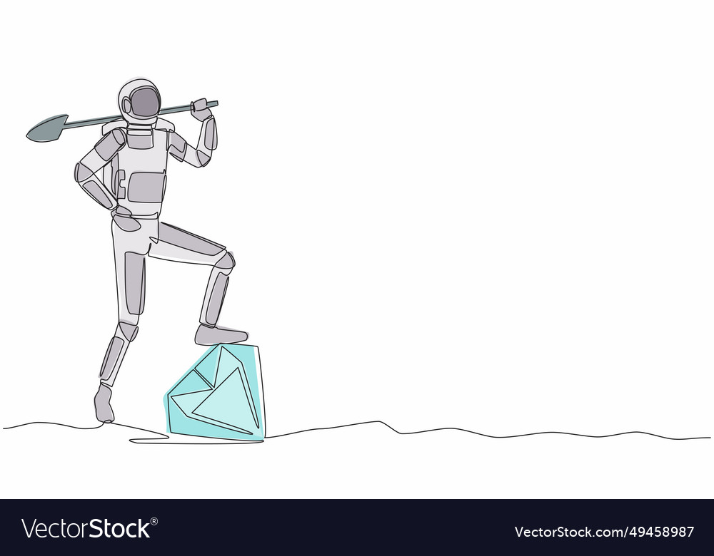 Single continuous line drawing astronaut digging