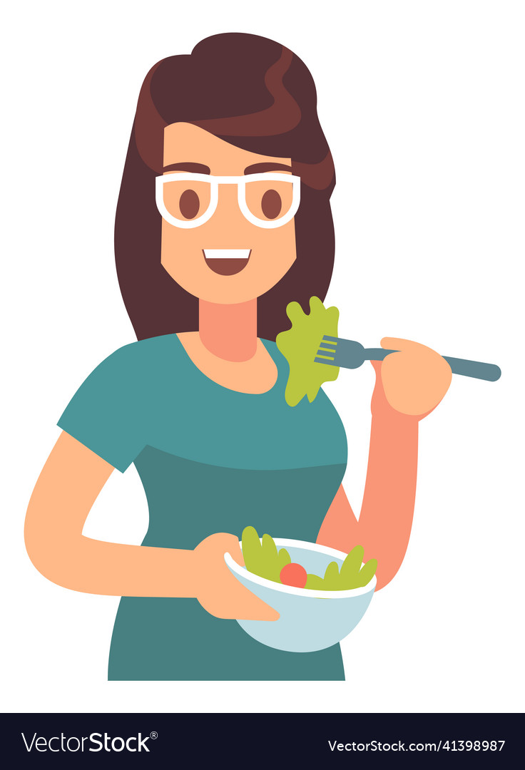 Woman eating salad fresh food with vitamins Vector Image