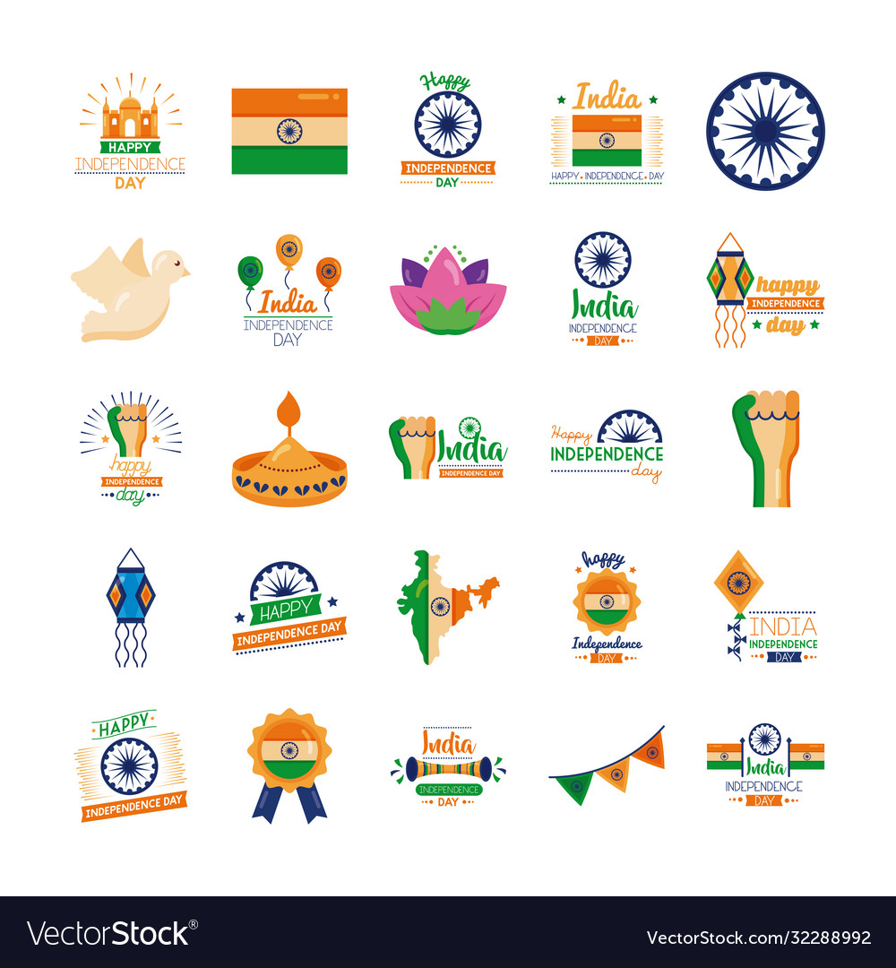 Bundle india independence day celebration icons