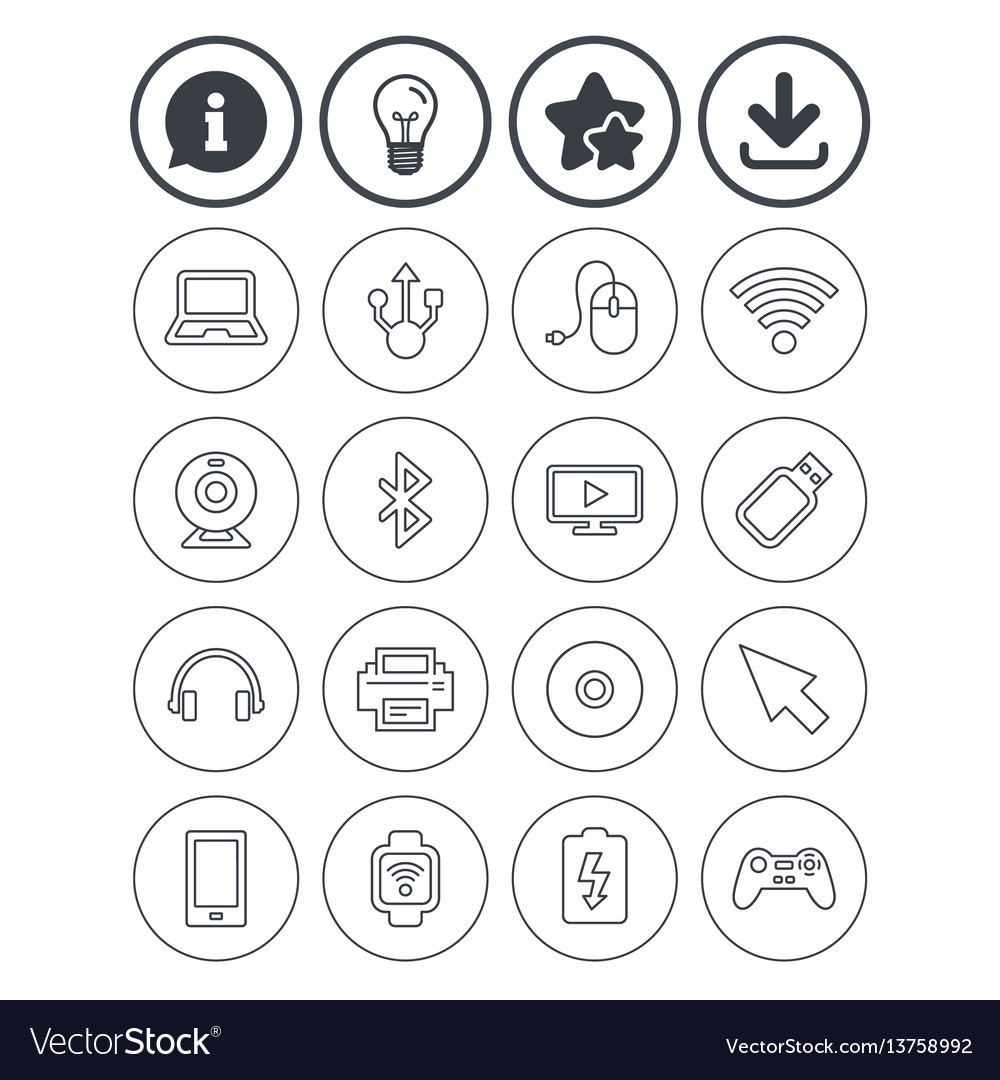Computer elements icons notebook usb port vector image Computer elements icons notebook usb port