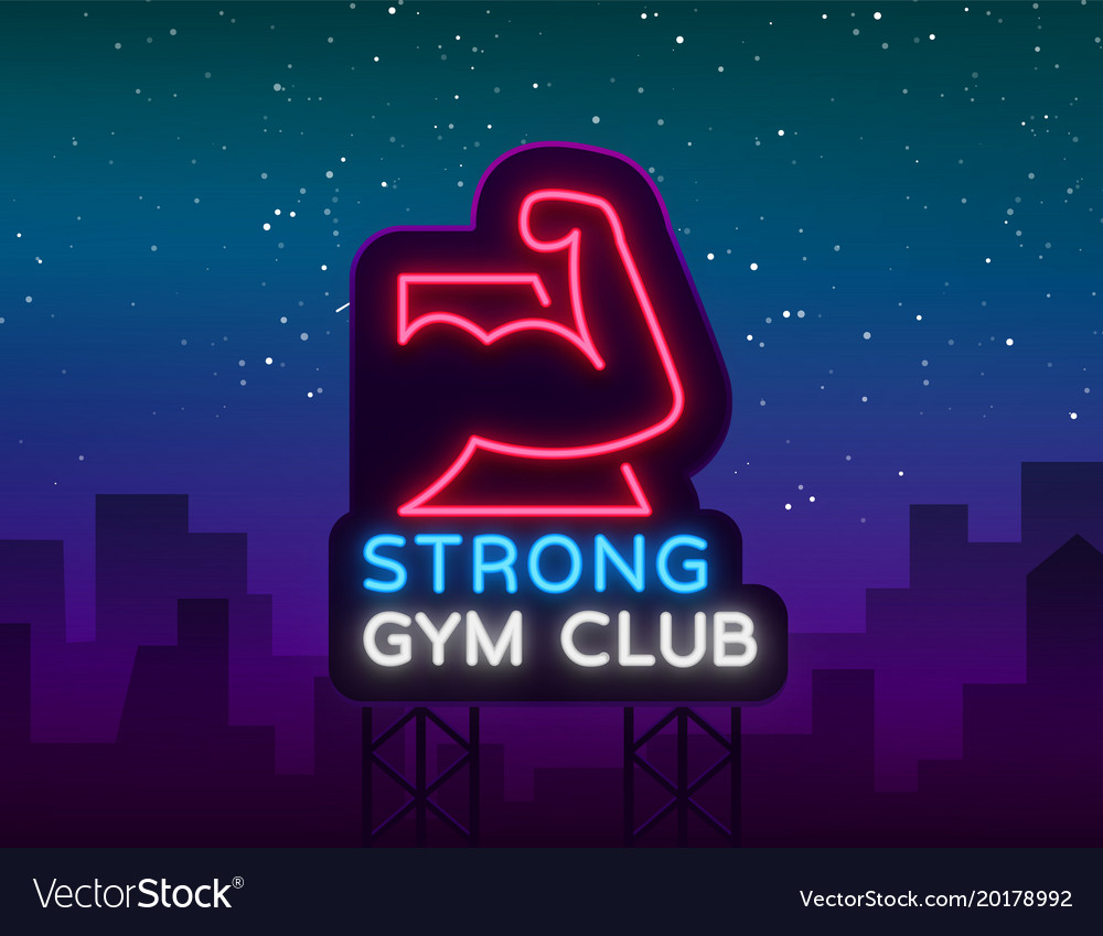 Logotype gym sign in neon style isolated Vector Image