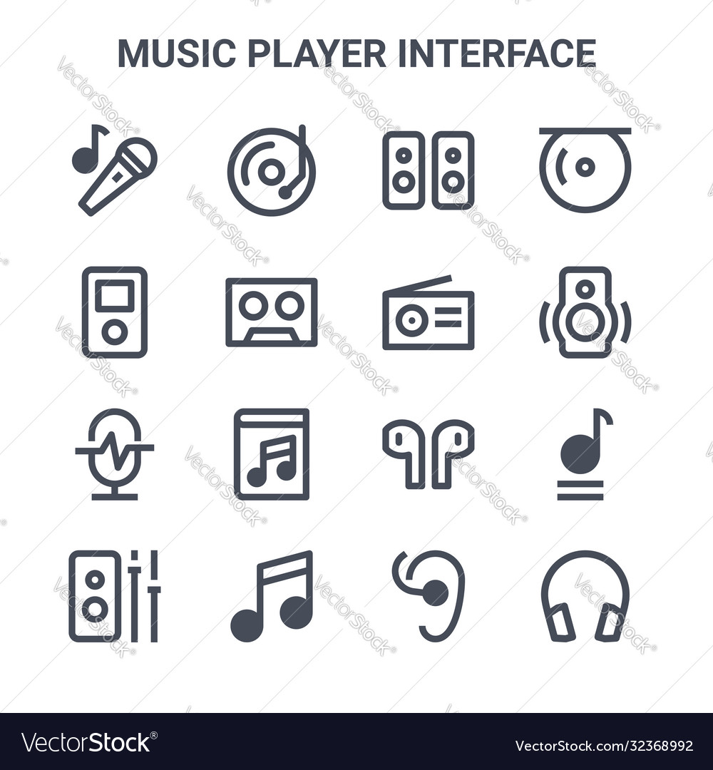 Set 16 music player interface concept line vector image Set 16 music player interface concept line