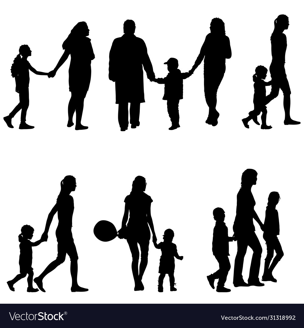Set silhouette happy family on a white vector image Set silhouette happy family on a white