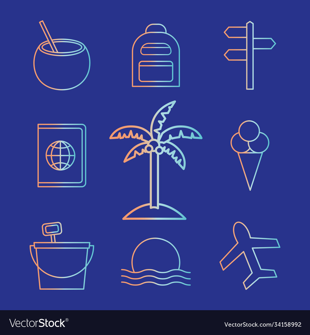 Summer gradient style set icons design