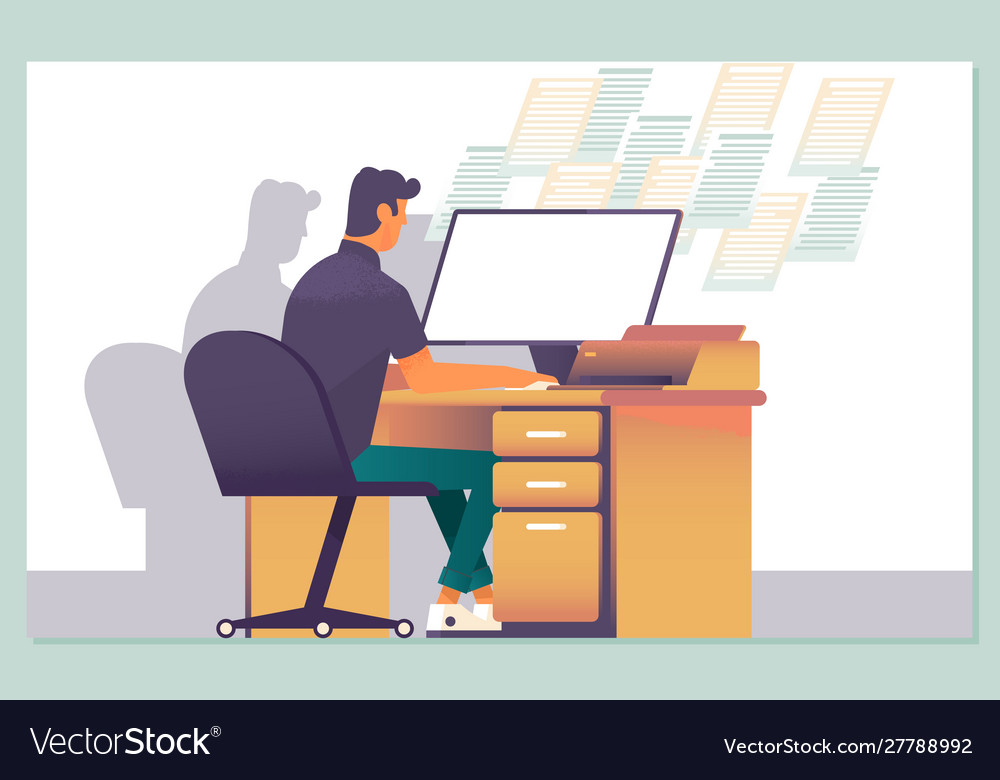 Working late overtime office work and computer Vector Image