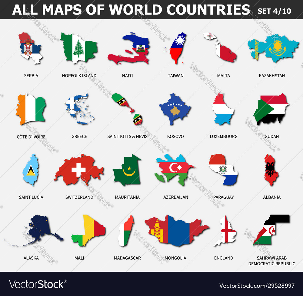 All maps world countries and flags set 4 of Vector Image