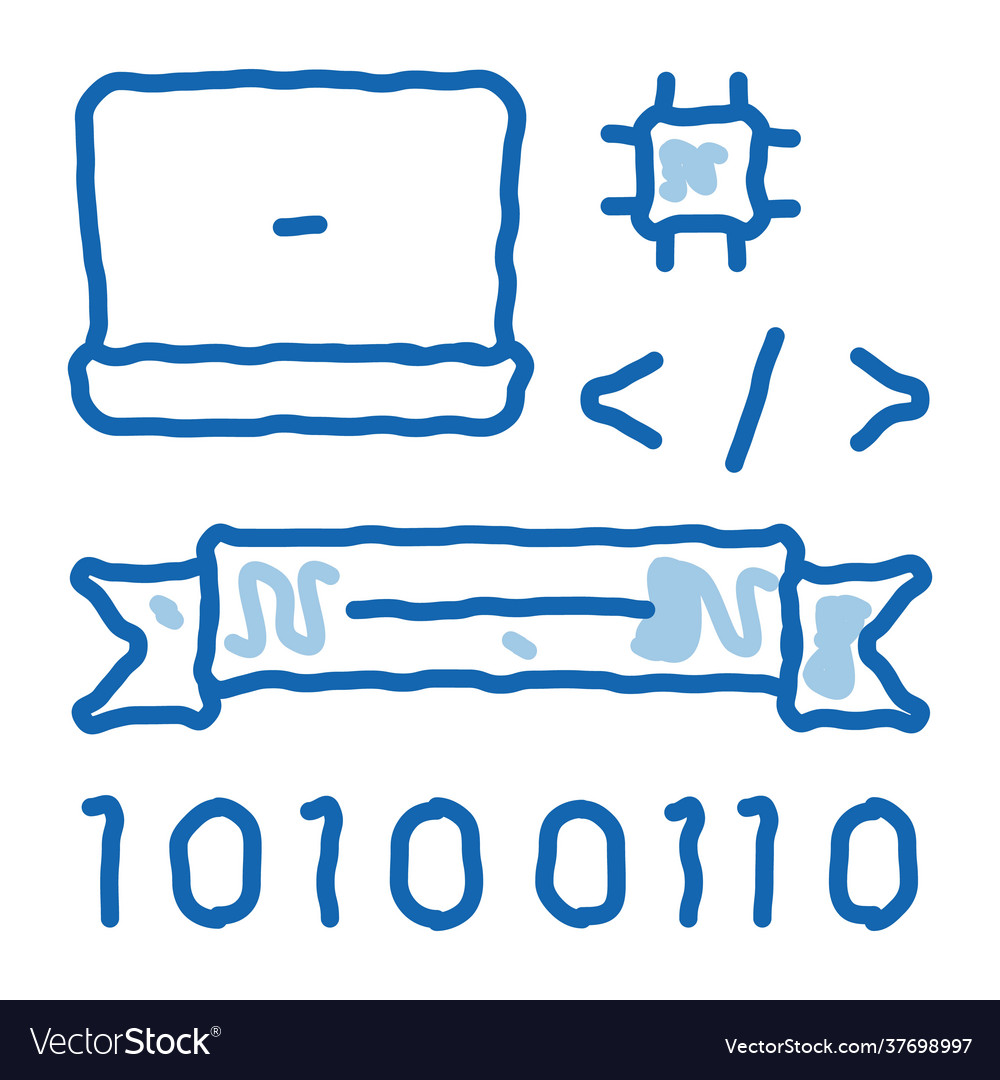 Computer programming graduation doodle icon hand vector image Computer programming graduation doodle icon hand