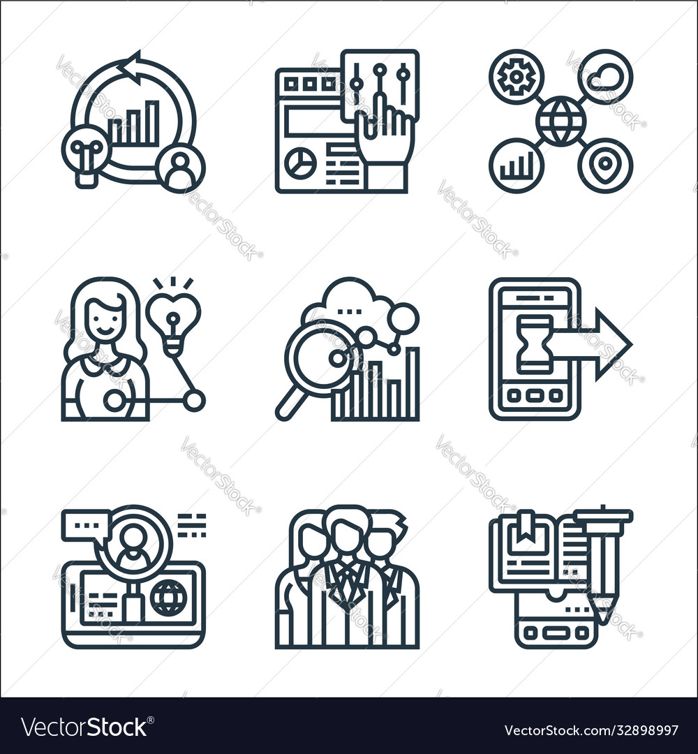 Digital transformation line icons linear set vector image Digital transformation line icons linear set