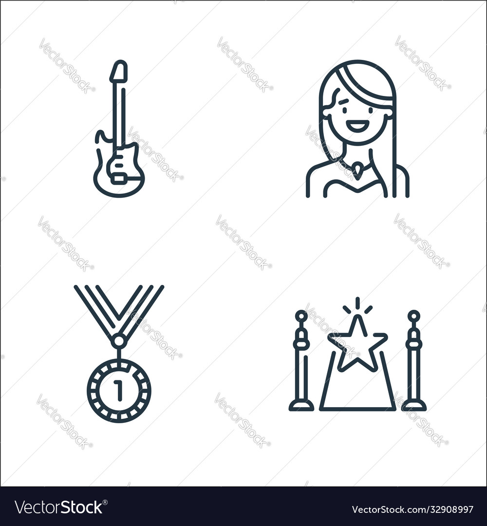 Fame line icons linear set quality vector image Fame line icons linear set quality