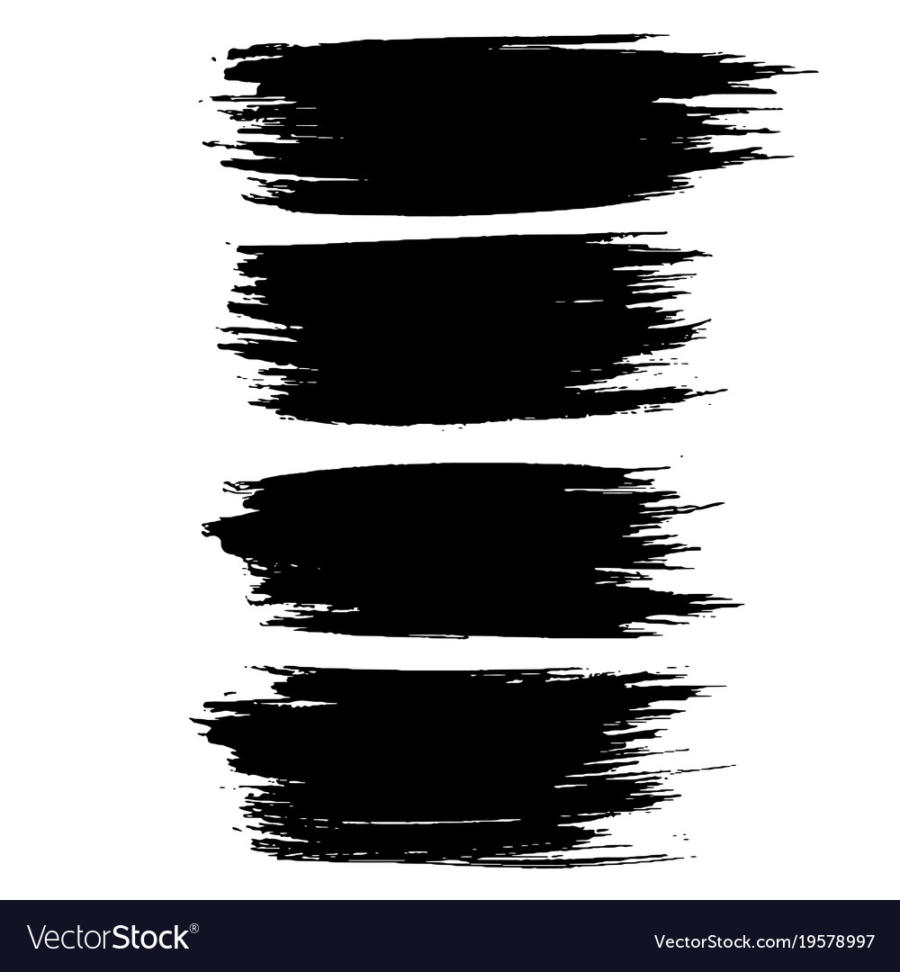 Grunge ink brush strokes set freehand black