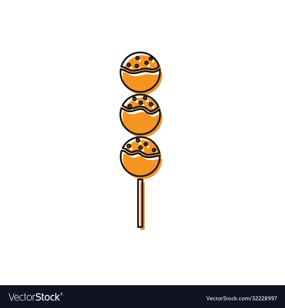 Orange takoyaki on a stick icon isolated white