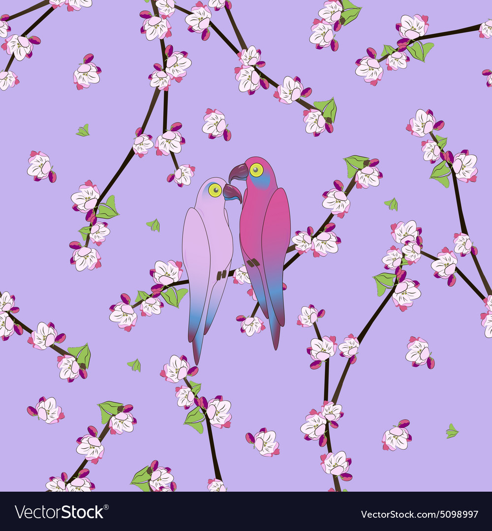 Seamless pattern with two colourful parrot