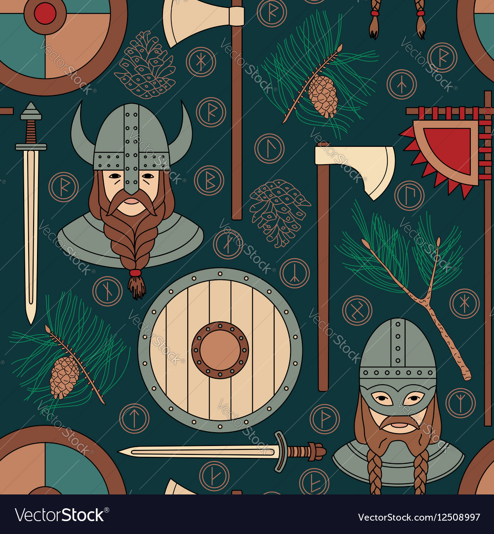 Seamless viking pattern with pine branches Vector Image