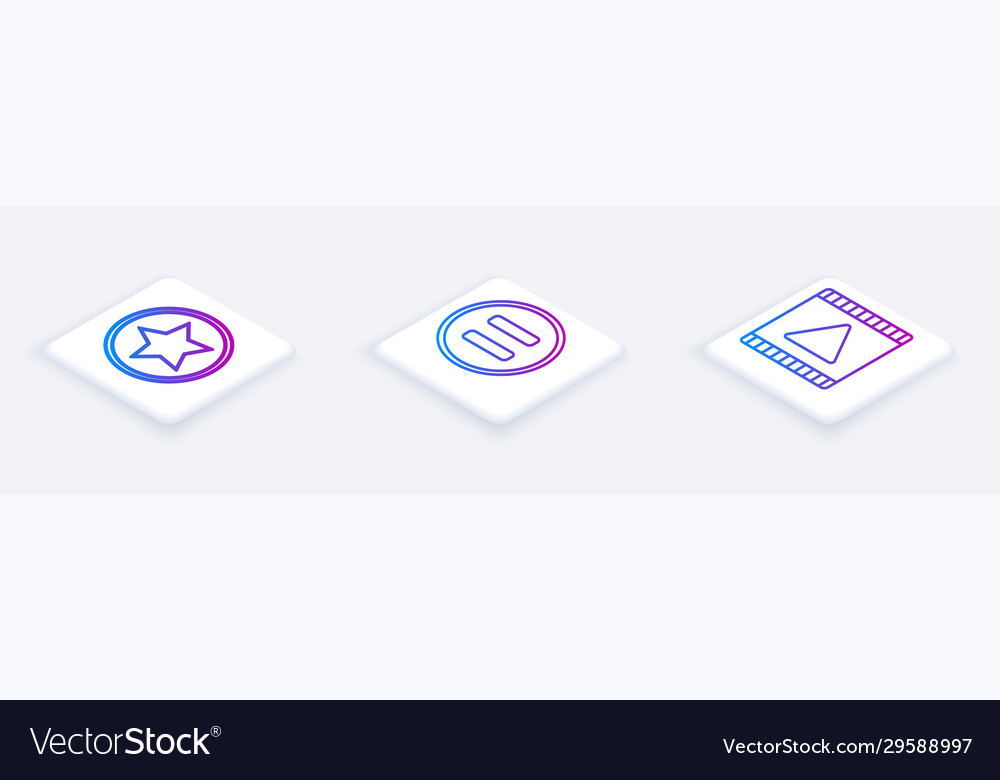 Set isometric line star pause button and play vector image Set isometric line star pause button and play
