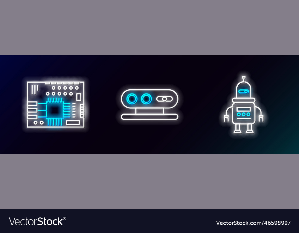 Set line robot printed circuit board pcb and 3d vector image Set line robot printed circuit board pcb and 3d