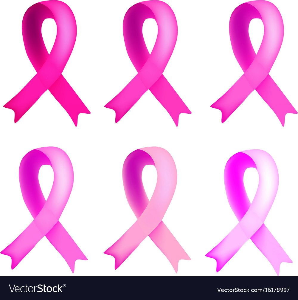 Set six of pink ribbons world breast cancer day