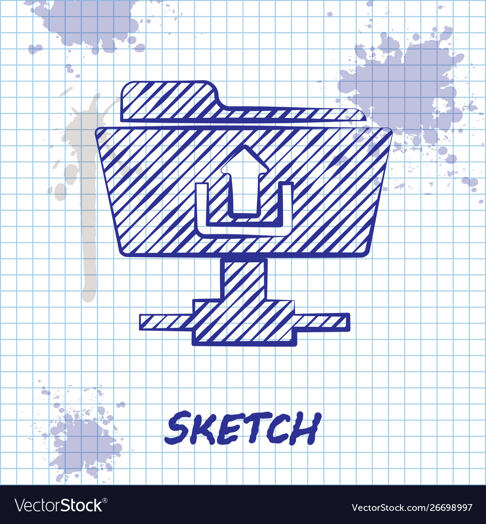 Sketch line ftp folder upload icon isolated vector image Sketch line ftp folder upload icon isolated