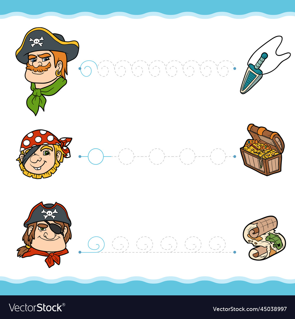 Trace the dotted lines from pirate to objects vector image Trace the dotted lines from pirate to objects