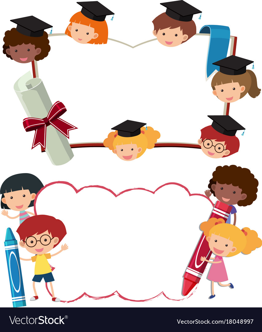 two border templates with school boys and girls vector image