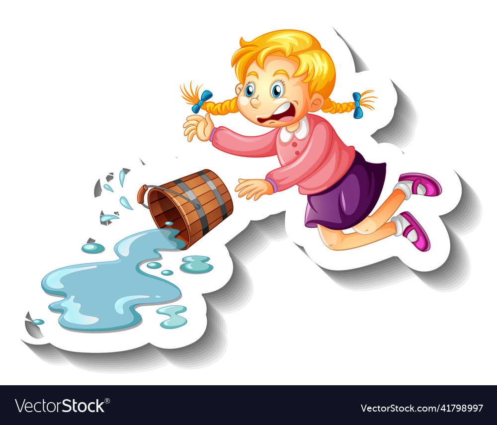 Water pouring out bucket with a girl