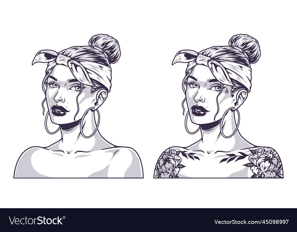 Young Cheeky Girl Emblem Monochrome Royalty Free Vector