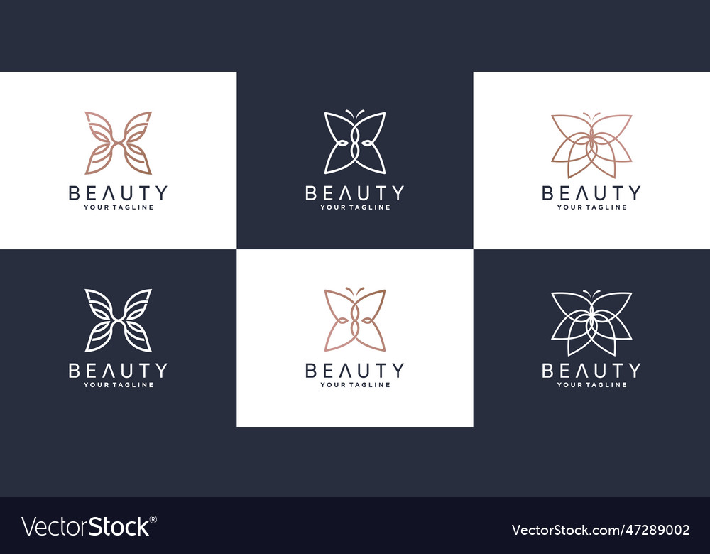 Beauty logo bundle with butterfly concept premium