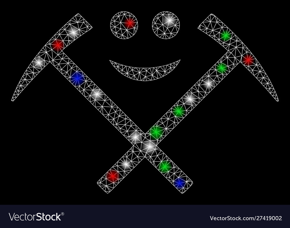 Bright mesh network happy mining hammers vector image Bright mesh network happy mining hammers