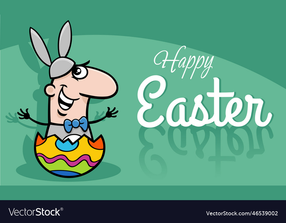 Cartoon man in easter bunny costume hatching from Vector Image