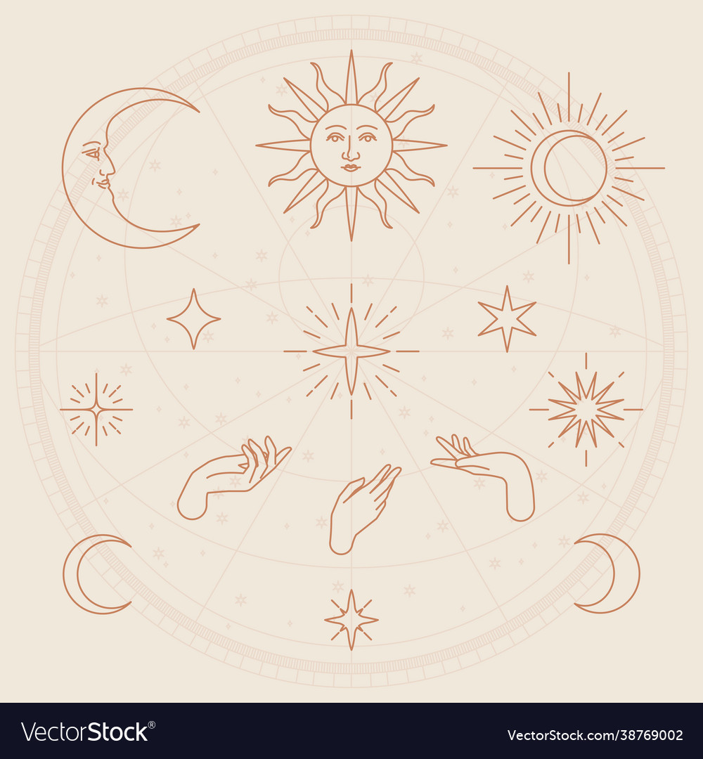 Celestial object sketch set beige background