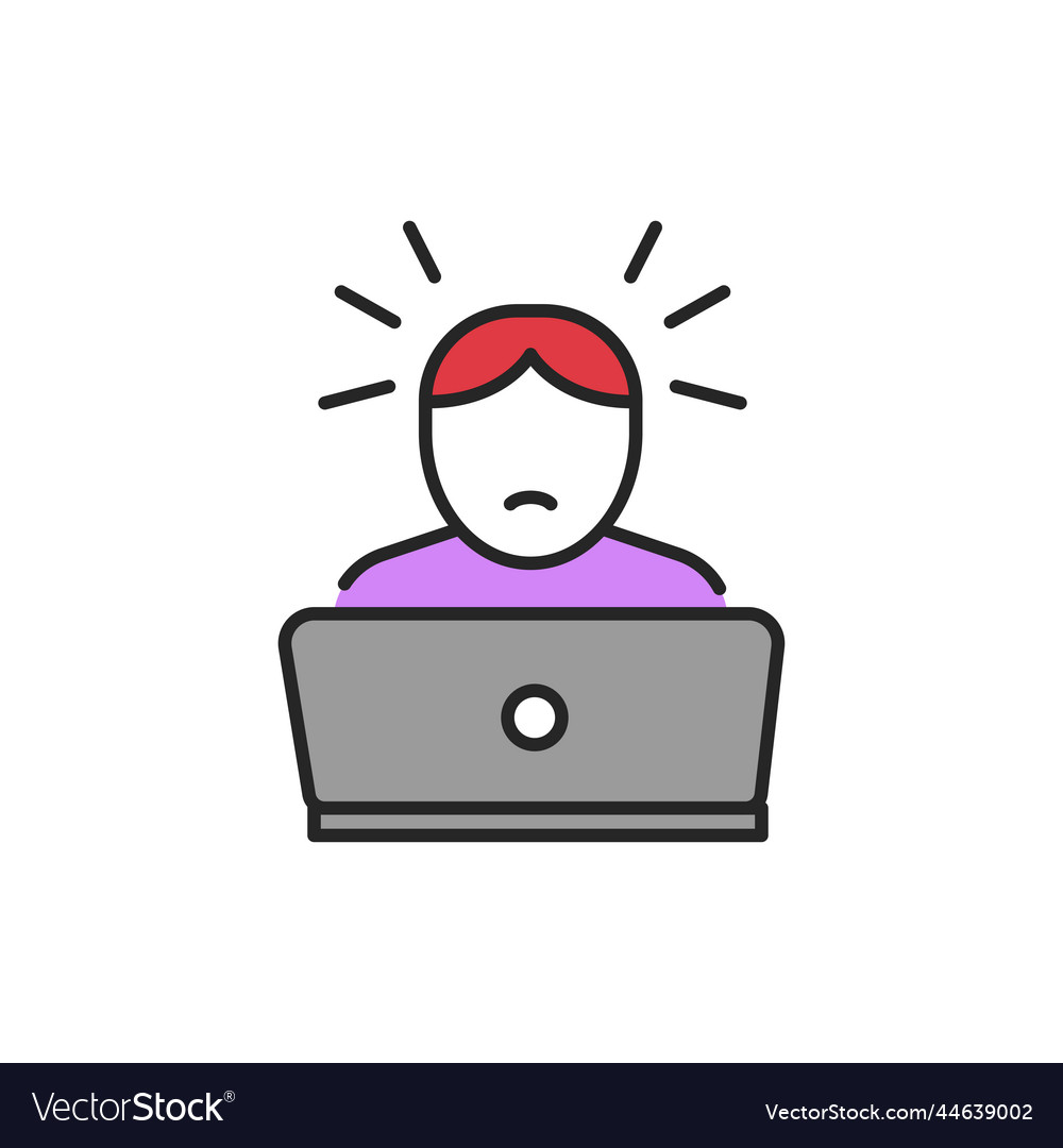 Computer addiction line color icon sign for web