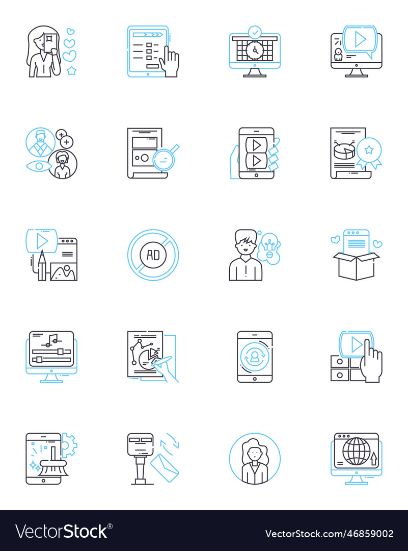 Computer applications linear icons set excel vector image Computer applications linear icons set excel